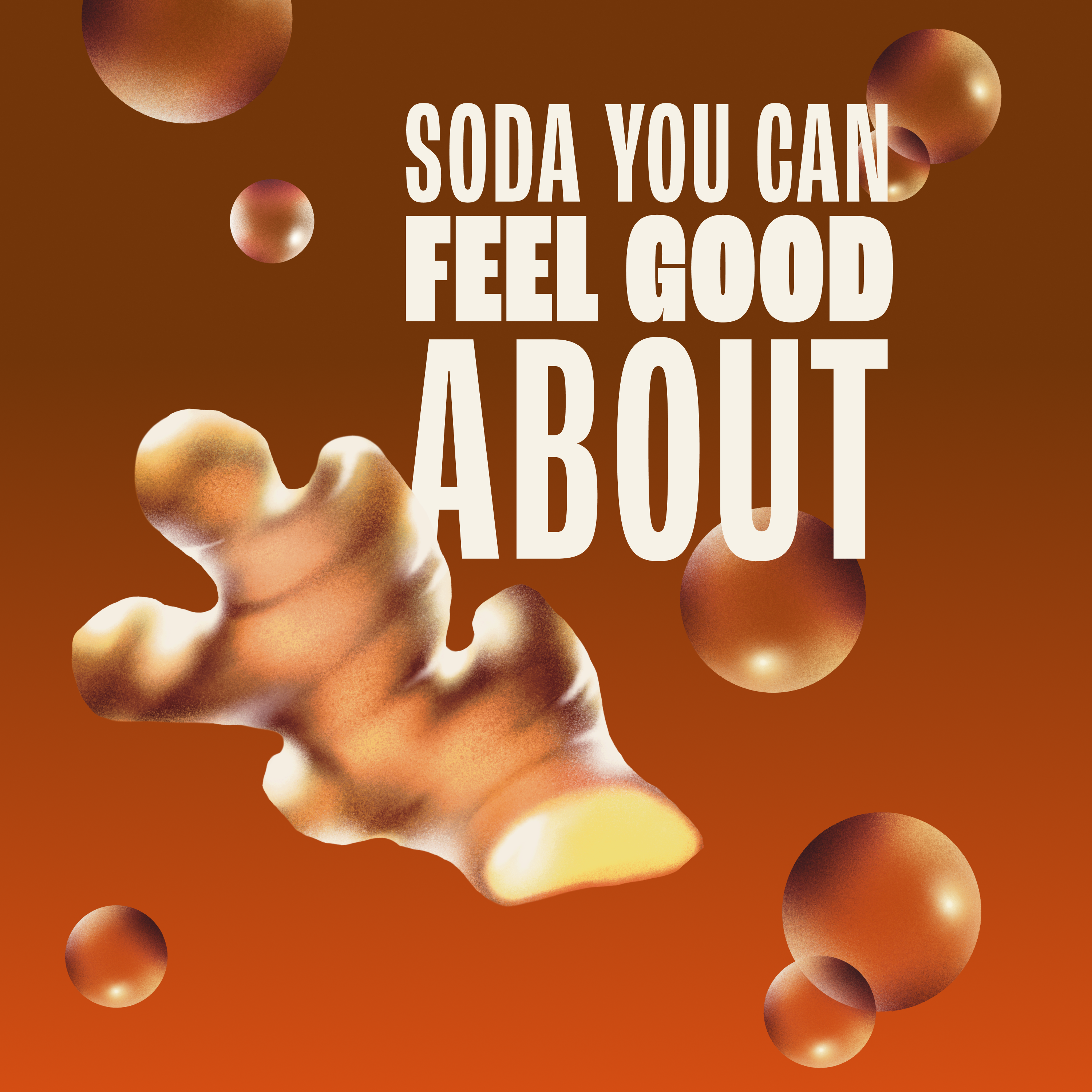 Soda can with text 'Soda you can feel good about' on an orange background