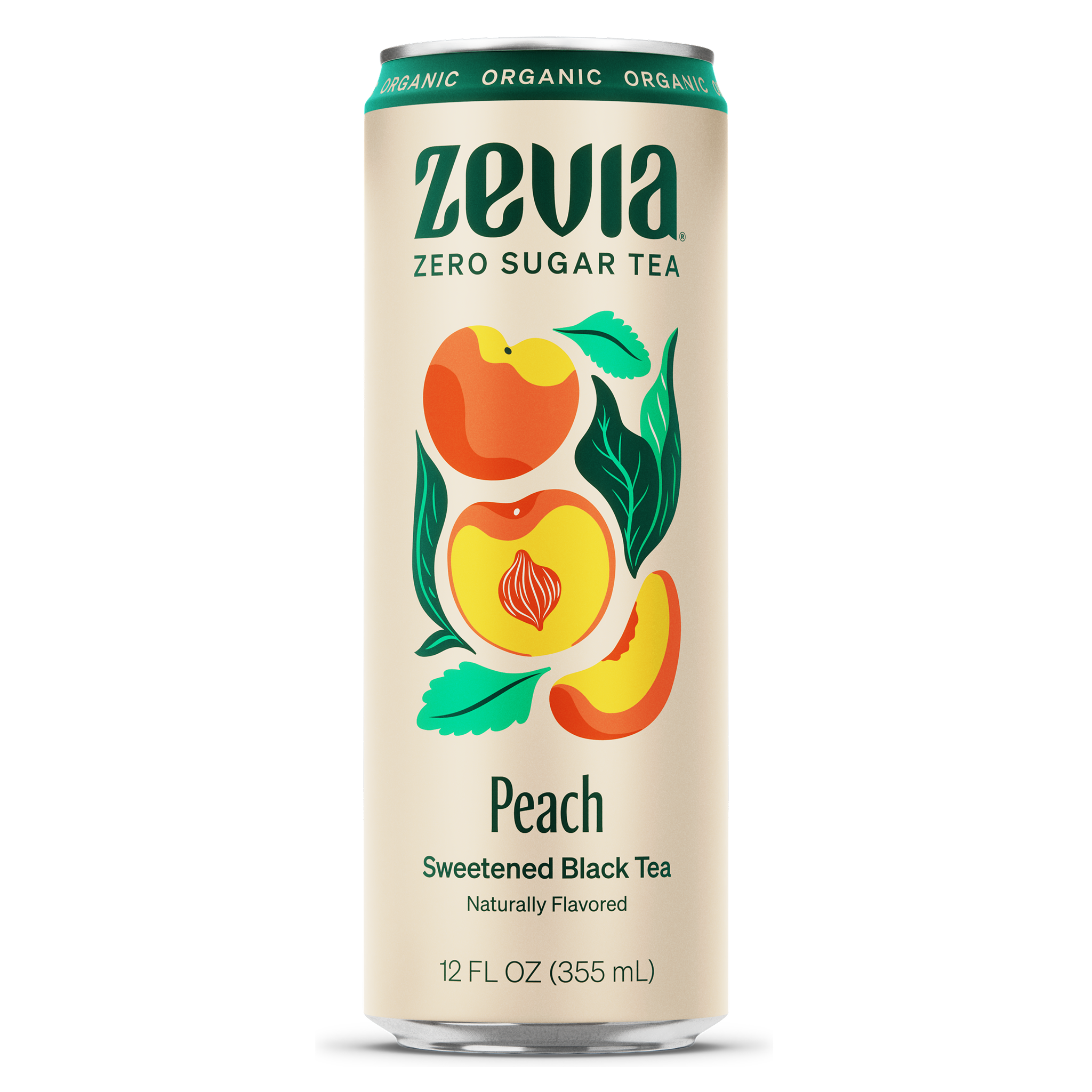 Zevia Peach tea can on a white background
